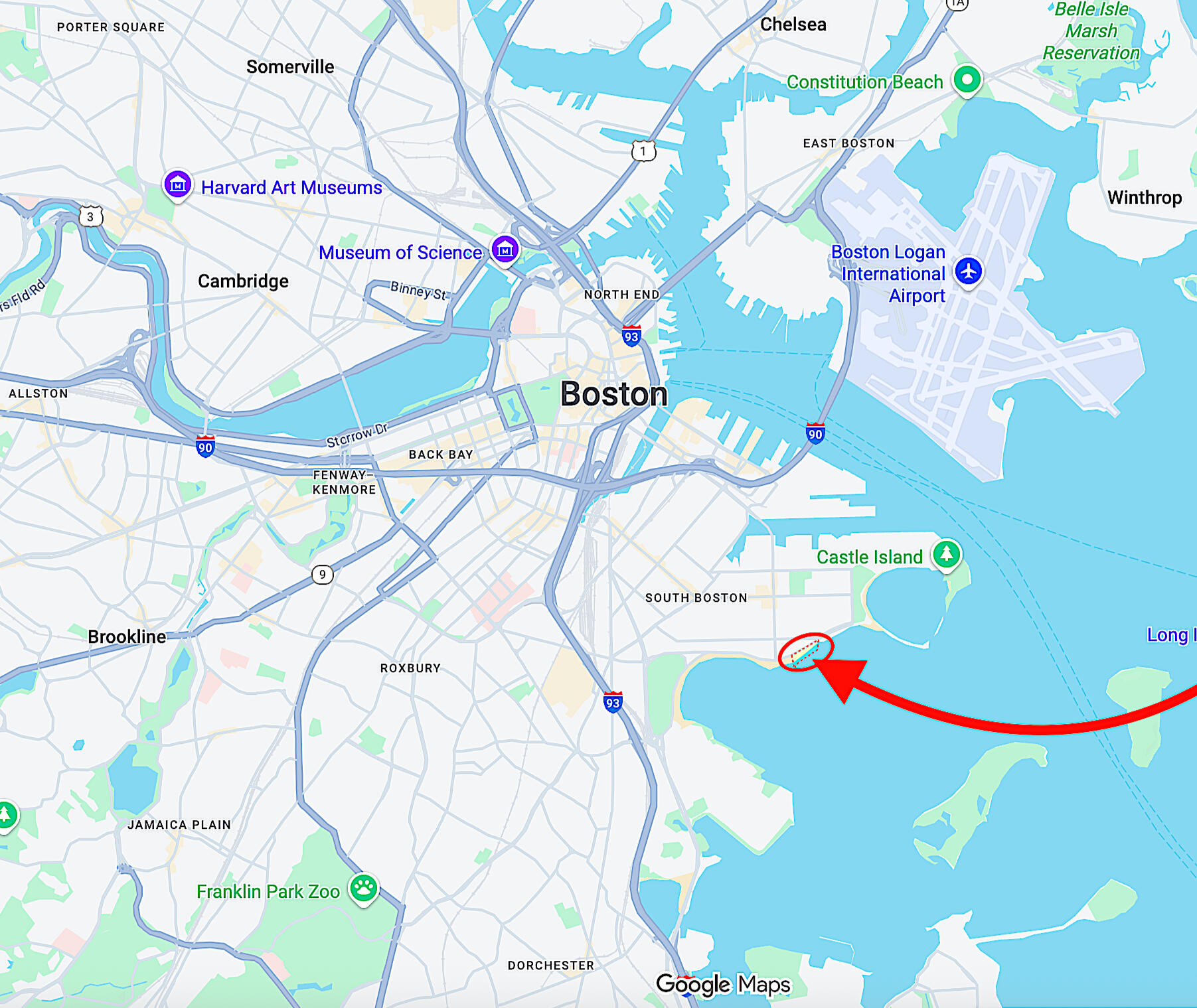 M Street Beach Free Outdoor Cold Plunge in South Boston Map of M Street Beach in South Boston, where Boston Men's Plunge meets every Saturday for free outdoor beach cold plunges and winter ocean plunges in Boston.